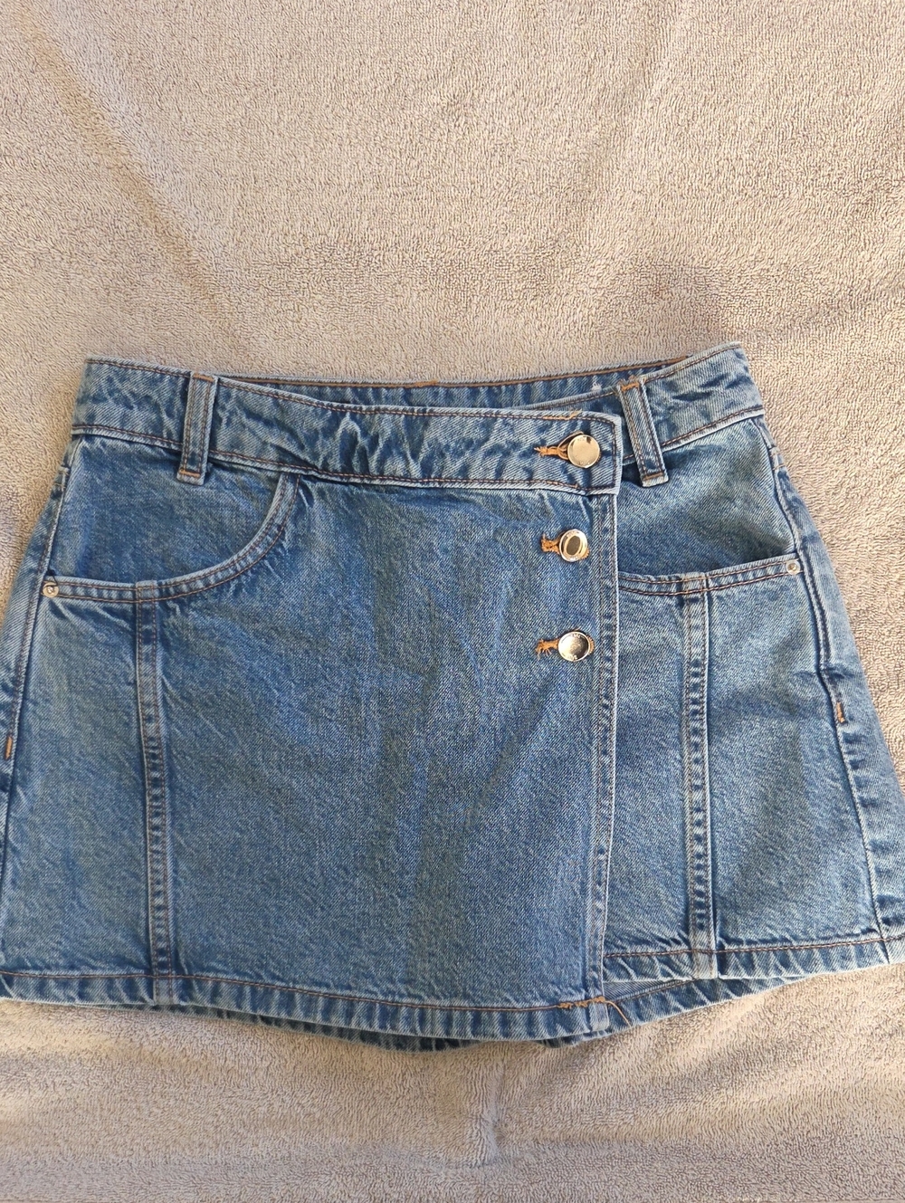 Zara Blue Denim Mini Skort with Side Button Accents